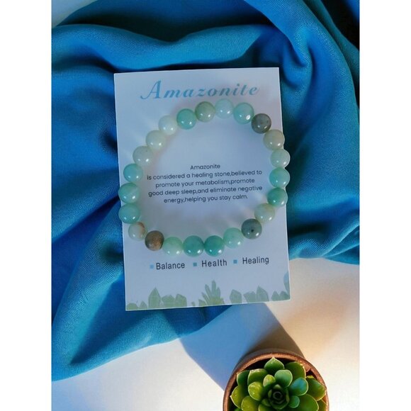 Amazonite Bracelet Healing Crystal Beads Calming Energy Balance Health Jewelry - Picture 1 of 12